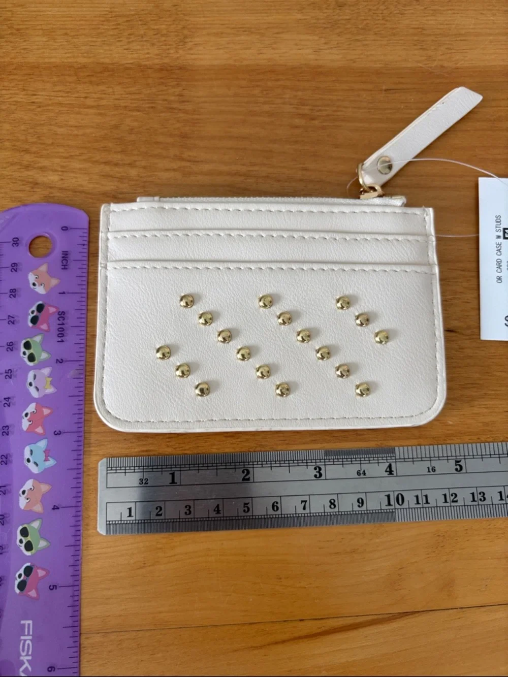 Ophelia Roe Ivory Faux Leather Case ID Holder Gold Studded Studs NEW